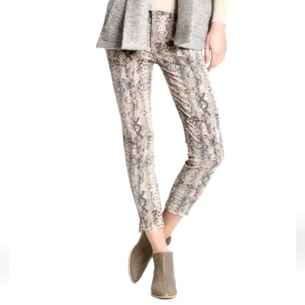 Free People Woman’s Snakeskin Tan Gray Taupe Print Neutral Skinny Jeans Pants 30